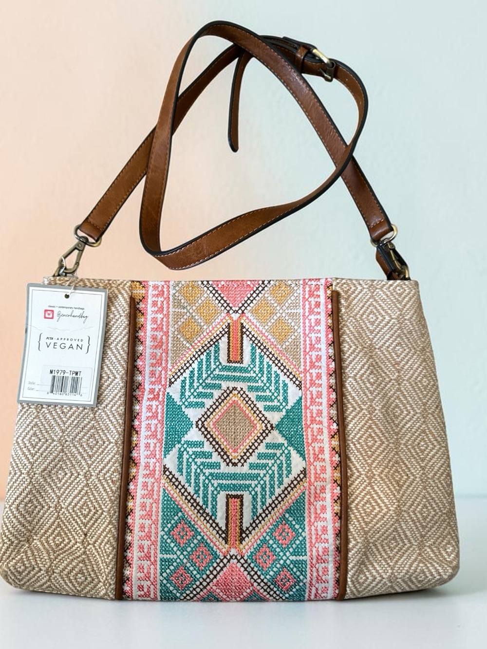 Beautiful JEN & CO. NWT Vegan Aztec Crossbody Bag Boho Southwestern Woven Purse